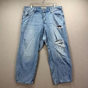 Levi's Premium Baggy Dad Jeans Women 14W Fits 37x27* Blue Denim Pants Distressed